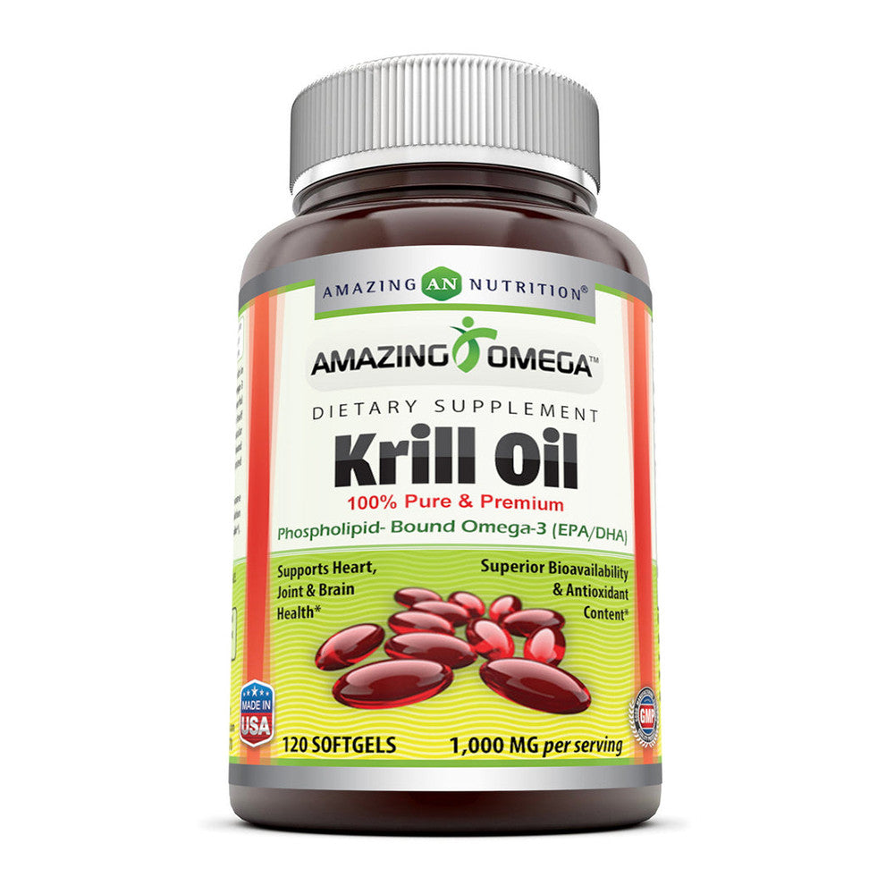 Amazing Omega Krill Oil with Omega 3s EPA DHA 1000mg per Serving, 120 Ct